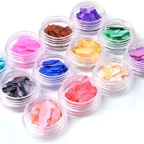 360g 12 Box Abalone Shell Piece 3D 12 Color Nail Art Decoration Irregular Shell Paper Flake Slice Sequins Fragment