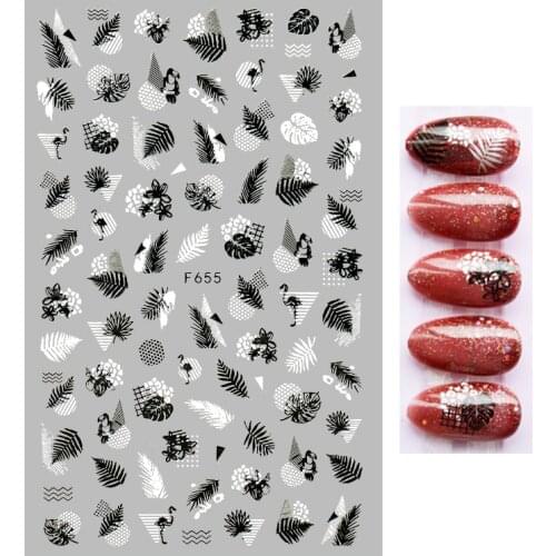 1pcs Black and white Leaf 3D Nail Sticker Coconut Tree Leaf Pattern Adhesive Transfer Sticker DIY Nail Decoration