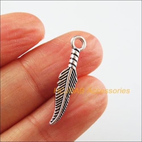 40 New Feather Charms Tibetan Silver Color Tiny Leaf Pendants 5.5x27mm