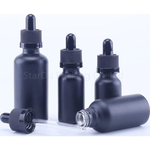 5ml 10ml 15ml 20ml 30ML 50ml 100ml Matt Black Glass Bottle With Dropper For Essential Oil Child Safety Cover 100pcs/lot