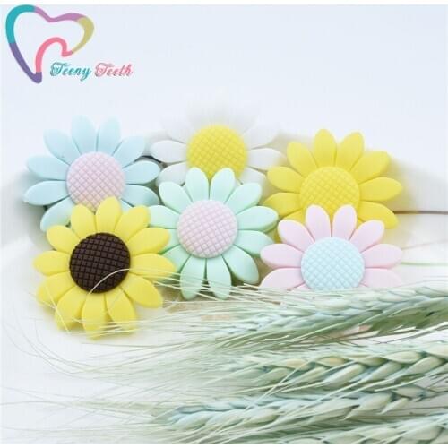 5PCS Food Grade Silicone Teething Beads Sunflower BPA Free Baby Silicone Teether Chew Rodents DIY Baby Teething Toys Loose Beads