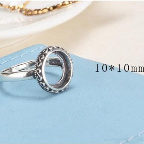 925 Sterling Silver Semi Mount Engagement Wedding Ring Vintage Art Nouveau 10x10mm Round Cabochon Fine Jewelry Setting Vintage