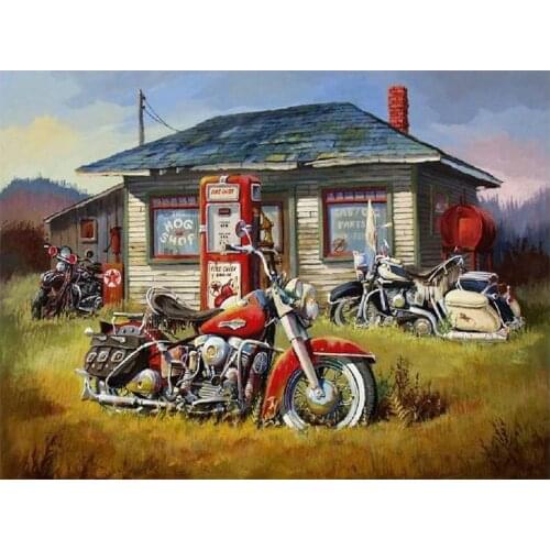 5D DIY Diamond Painting Full Square/Round Drill "Courtyard motorcycle" 3D Embroidery Cross Stitch gift Home Decor WG169