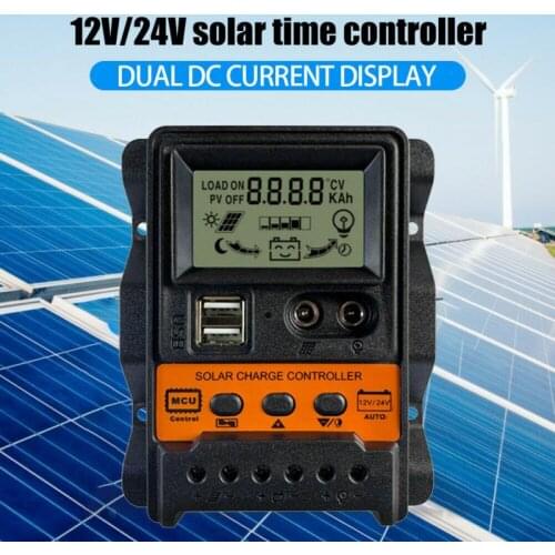 Dual Usb Solar Laadregelaar 10/20/30A 24V Auto Solar Charge Controller PWM Controller LCD Display 5V Output Solar Panel Charger