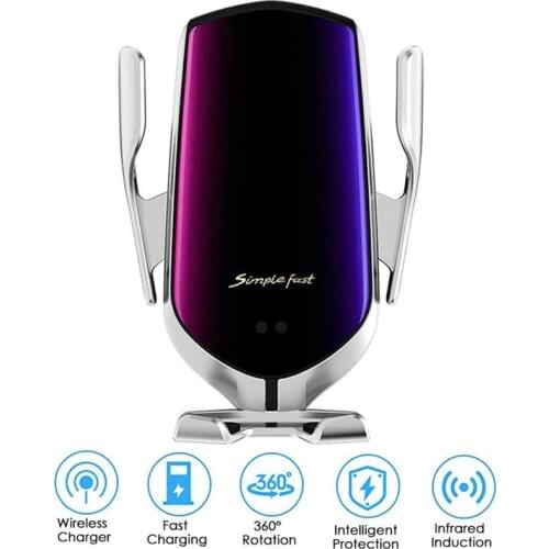 Cargador inalámbrico para coche, soporte de teléfono móvil con sujeción automática, Sensor infrarrojo inteligente, salida de air
