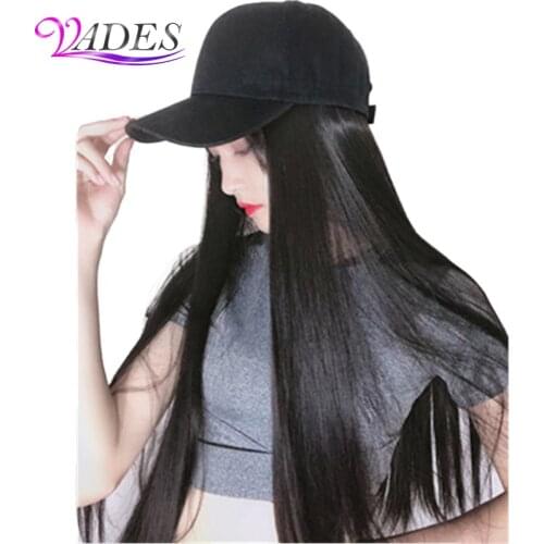 Adjustable Women Hats With Synthetic Wavy Hair Extensions with Black Cap All-in-one Female Baseball Cap Hat For Women BY027