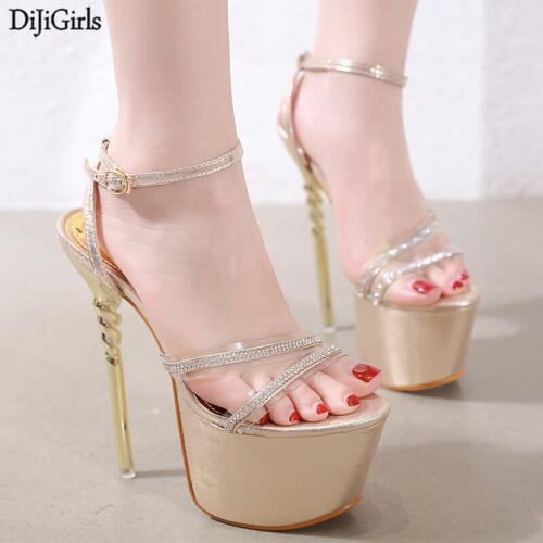Size 35-43 Women High Heels Sandals 16cm Stripper Shoes Sexy Strappy Sandals Ladies Wedding Shoes Women Gladiator Platform Shoes