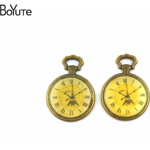 BoYuTe (10 Pieces/Lot) 25MM Alloy Jewelry Setting Accessories Enamel Glue Blank Pendant Clock Charms Diy Handmade Craft