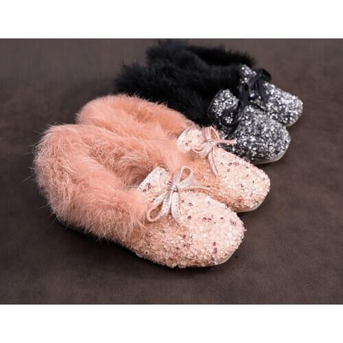 Kids girls cotton shoes autumn/winter children plush velvet warm sneakers shoes fashion princess shoes soft bottom peas boots