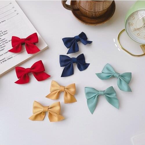 Korean New Children Solid BowKnot Hairpins Kids Fashion Hot Sale Hair Accessories Girls Classical Color Simple Style Side Clips