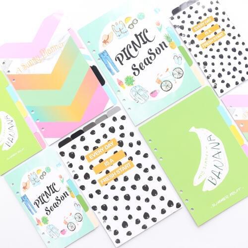 Domikee new cute school student cartoon 6 holes binder planner notebooks index paper dividers accessories stationery,A5A6
