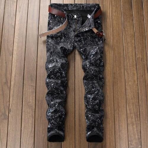 Printed Jeans New European American Style Digital Printing Slim Trousers Fashion Joker Tide Personality Small Foot Casual Jeans