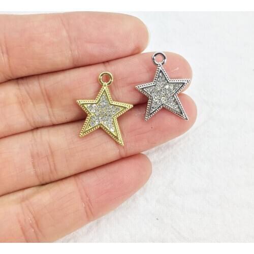 Eruifa 6pcs 15mm Star With Rhinestone Coin Zinc Alloy necklace,earring bracelet jewelry DIY handmade 2 colors