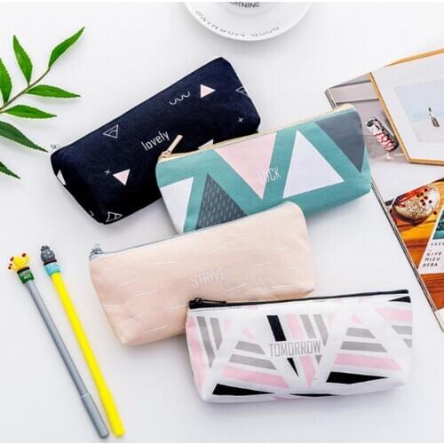 Geometric English Letter Canvas Pen Bag Pencil Case Stationery Storage Pouch Canvas Pencil Case Stationery Box