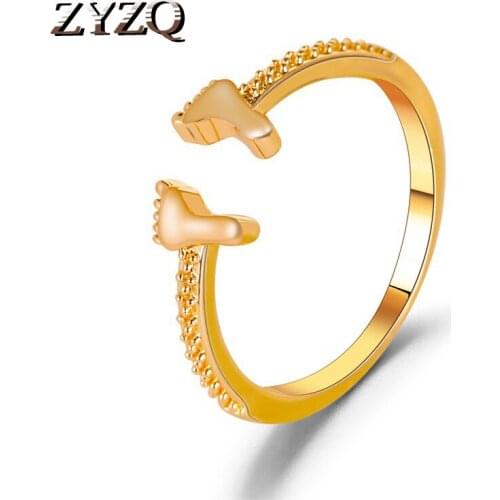 ZYZQ Creative Cute Little Feet Ring For Women Special Shape Opening Adjustable Ring Simple Fashion Female Student Jewelry