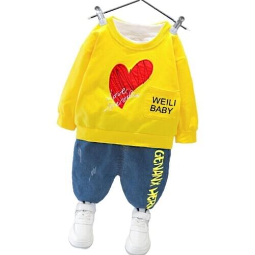 Autumn Baby Boy Girl Clothes Sets Kids Print Love Tshirt Jean Pants Children Boys Clothes 2Pcs Newborn Clothing Set Boys Outfits