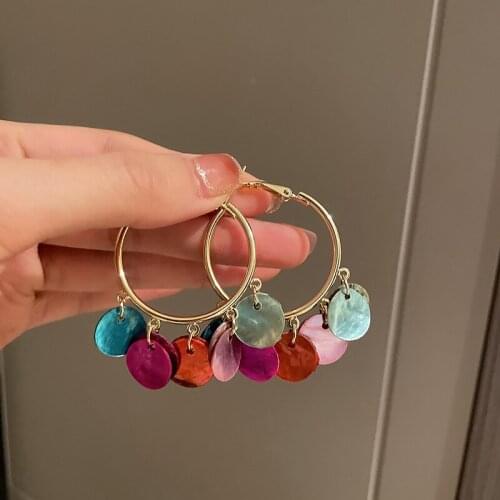 2021 Korean Fashion Jewelry Vintage Colorful Acrylic Pendant Hoop Earrings for Women Girls French Style Buckle Circle Earrings