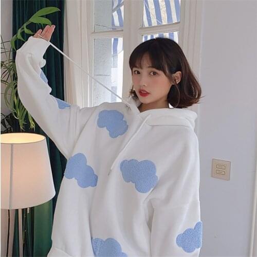 Korean Sweatshirt Women Winter 2021 Fashion Clouds Pullover Women Plus Velvet Warm Long Sleeve Tops Casual Hoodies Kawaii Female