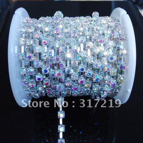 Crystal Rhinestone cup chain,ss6 Crystal rhinestone Silver base,Crystal AB Color 20yards/roll/lot Wholesale/retail Free shipping