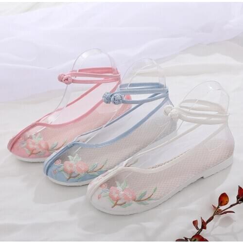 Summer mesh hollow flat with national style embroidered cloth shoes Vintage Chinese style cheongsam Embroidered cloth laces cos