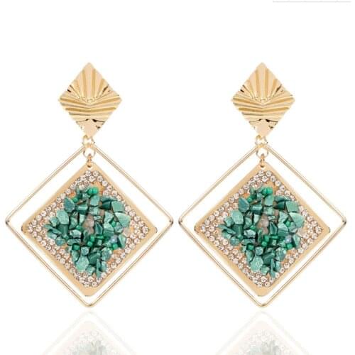 6 Colors Bohemia Fashion Earrings Inlaid with Small Crushed Stones Rhinestone Square Shape Womens Dangle Earrings for Holiday
