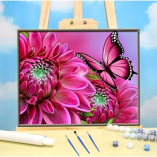 Butterfly Flower Paint By Numbers Kit Acrylic Paints 40*50 Canvas Pictures Wall Decoration For Handicraft