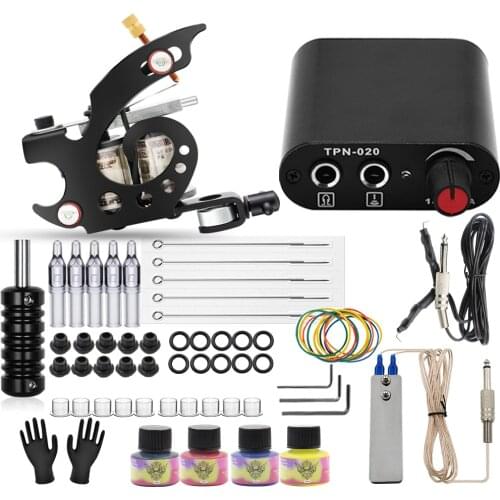 Tattoo Kit Coil Tattoo Machine Gun Set with Tattoo Power Supply Foot Switch Pedal Clip Cord for Tattoo Beginner Supplies