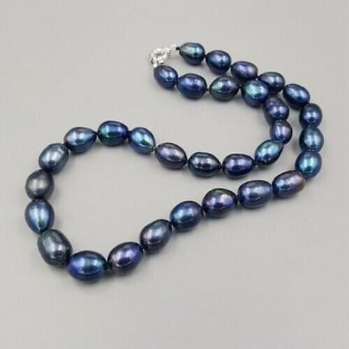 New 9-10mm baroque tahitian black blue Color Freshwater pearl necklace 18"
