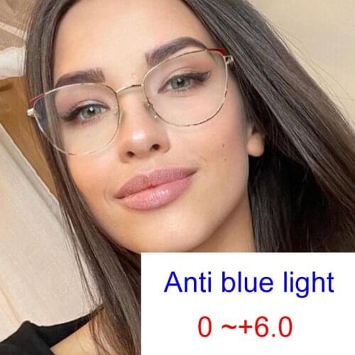 Presbyopia Transparent Glasses Against Blue Light Women Luxury Brand Metal Frame Eyeglasses Cat Eye Stylish Prescription Glasses