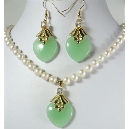 Wholesale new Fashion 7-8mm 3colors Pearl Jades Necklace Earring Pendant Jewelry Set