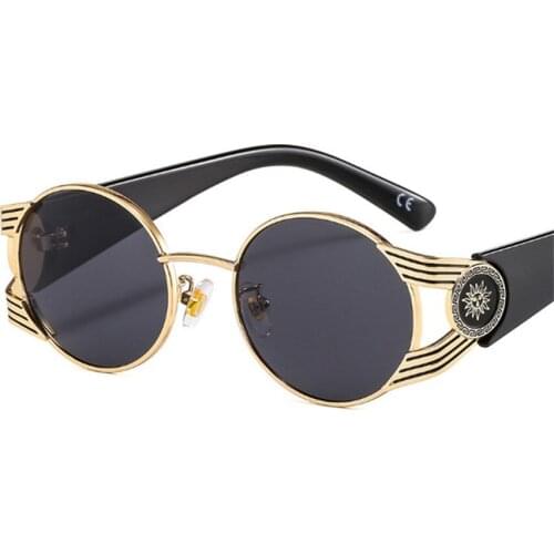 Oval Punk Sunglasses For Women Men Metal Frame Retro UV400 Black Pink Glasses Luxury Round Ladies