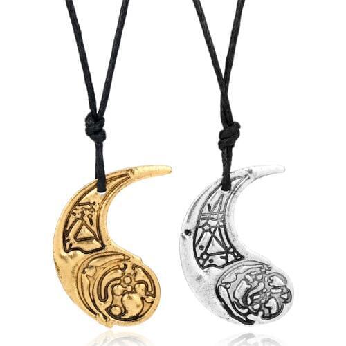 Dongsheng Star Wars Rose and Paige Tico Necklace The Last Jedi Crescent Pendant Moon Shape Leather Rope Handmade Movie Jewelry