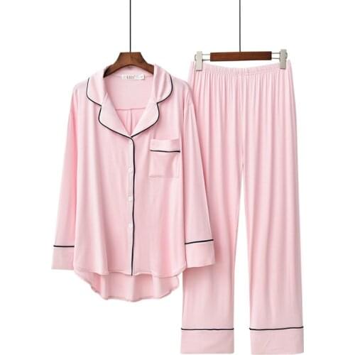 Autumn and Winter Pajamas Women Classic Solid Color Plus Size Home Wear Modal Long-sleeved Loose Comfortable Two-piece Pajamas
