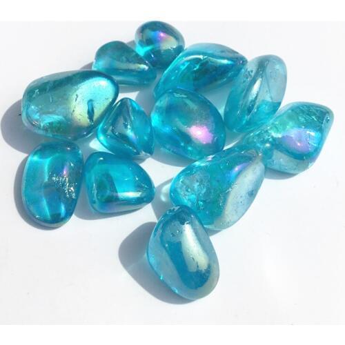 Natural Clear Quartz Crystal Stone Blue Aura Quartz Crystal Tumbled Chakra Minerals Specimen Electroplated Gifts