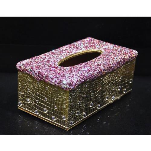 Luxury Car Accessories Bling Rhinestone Crystal Tissue Box Cover Case Shiny Napkin Holder