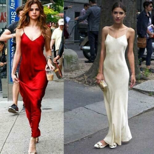 Sexy Womens Silk Blend V Neck Maxi Strapy Dress Sleeveless Party Clubwear Dress