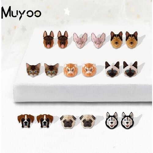 New Pets Portrait Cats Dogs Kittens Puppies Lovely Animals Handmade Acrylic Epoxy Resin Earrings Girls Gifts