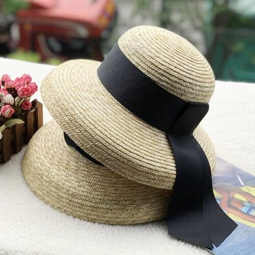 Fashion Summer SunHat With Black Ribbon Handmade Natural Straw Hat Women Wide Brim Travel Vacation Beach Hat Elegant Raffia Hat