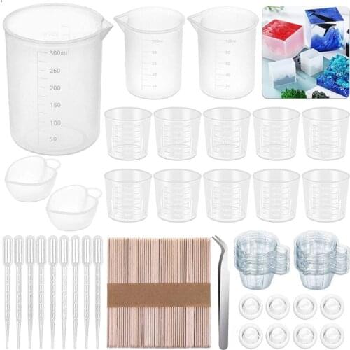 Silicone Measuring Cup Suitable for Resin Non-stick Mixing Cup Tool for Diy Jewelry Making Resin Mold with Wooden Sticks