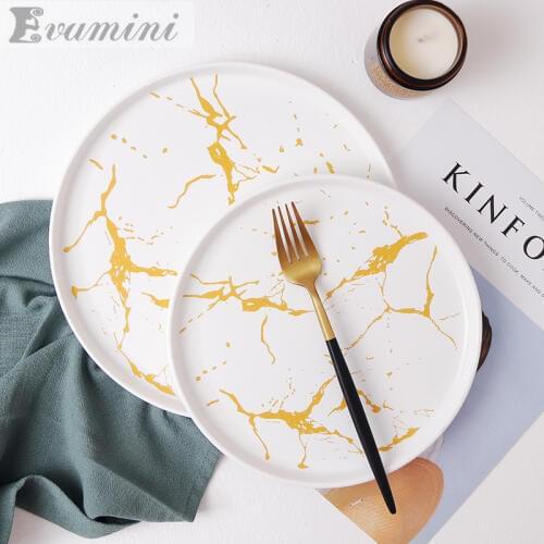 Nordic Ceramic Imitation Marble Steak Western Dish Salad Plate Dinnerwear Set Fruit Tray Dessert Tableware Cake Plates Flat Plat