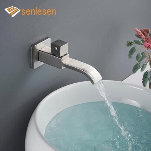 Senlesen Single Cold Bathroom Basin Faucet Mop Pool Tap Black Balcony Faucet Wall Mounted All-copper European Style Extension