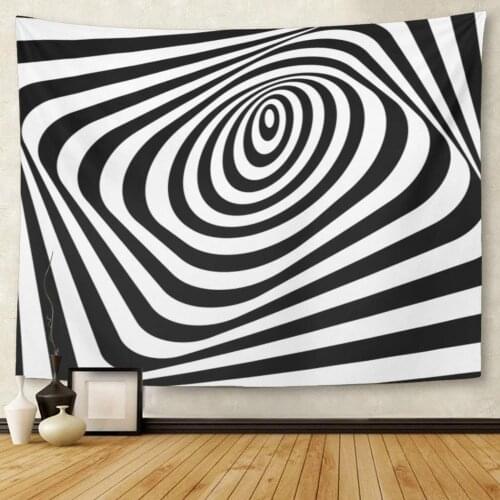 Spiral Abstract Twisted Black and White Optical of Distorted Twister Stripes 3D Tunnel Vortex Circle Tapestry Wall Hanging