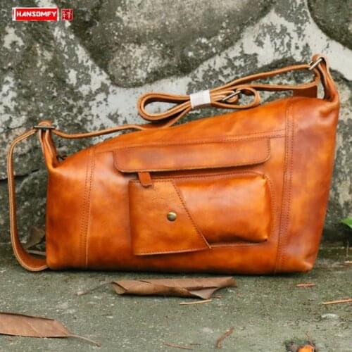Men Handbag Mens Leather Simple Casual Shoulder Messenger Bags First Layer Cowhide 2021 New Vegetable Tanned Leather Single