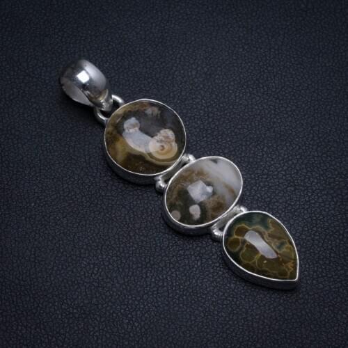 Natural Ocean Jasper Handmade Vintage 925 Sterling Silver Pendant 2" T0270