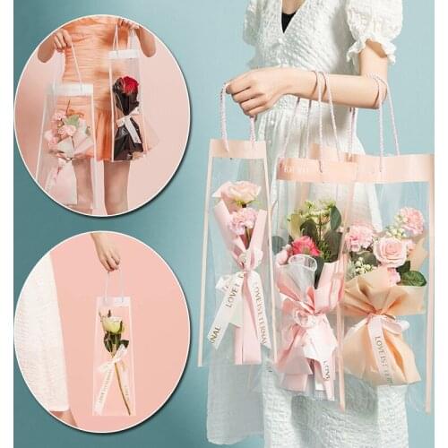 10pcs Flower Packing Box Transparent PVC Flower Bouquet Bagging Florist Decoration Long Tote Clear Bag Collocation Packaging Bag