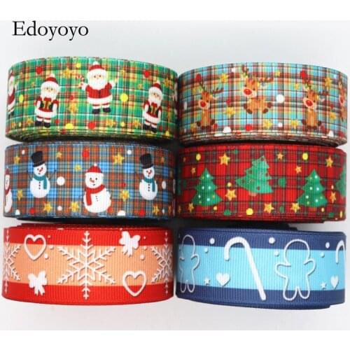 10 Yards 1'' 25MM Christmas Printed Grosgrain Ribbons For Hair Bows DIY Handmade Materials Y19103001