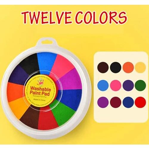 12Colors DIY Ink Pad Stamp Finger Painting Craft Cardmaking Large Round For Kids PVC Material Art Sets With Finger Painting Book