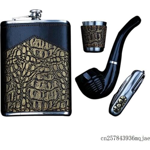 20 Sets 9 oz Stainless Steel Hip Flask Sets Whisky Bottles with Tobacco Pipe Bottle Opener Russian Potable Wine Bottle Flask