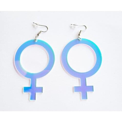 2021 New Fashion Laser Women Gender Symbol Drop Earrings Exaggerated Color Changing Acrylic Dangle Earrings Party