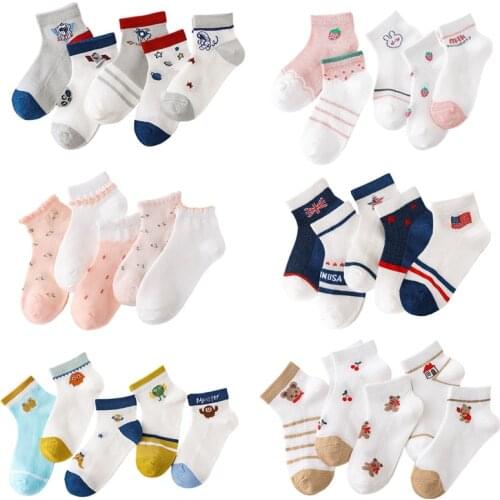 5 Pairs/Lot Cute Cartoon Baby Kids Socks Soft Cotton Breathable Mesh Newborn Boy Socks Kawaii Rabbit Animal Girls Socks 1-12 Yrs